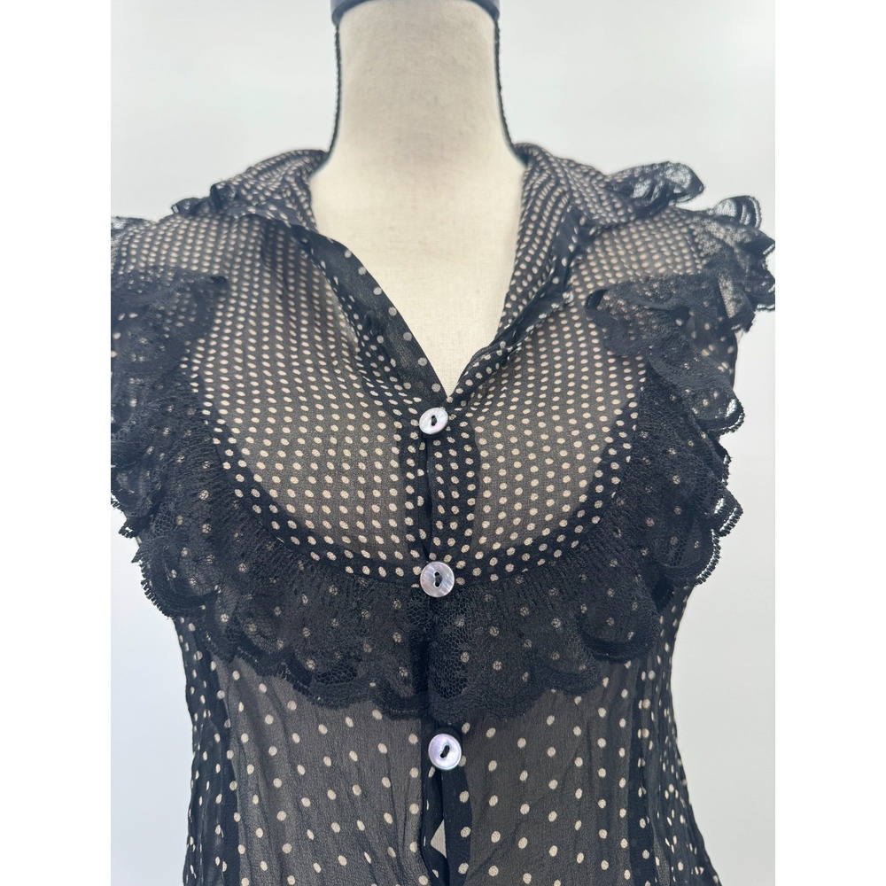 VTG Laundry Shelli Segal Silk Lace Polka Dot Sheer Top Small Coquette Rockabilly - Picture 5 of 16